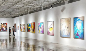 display of art on a white-walled museum